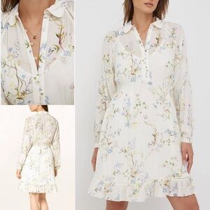 New Scotch & Soda Floral Semi-Sheer Button Up Ruffle Hem Dress In White Sz.M NWT